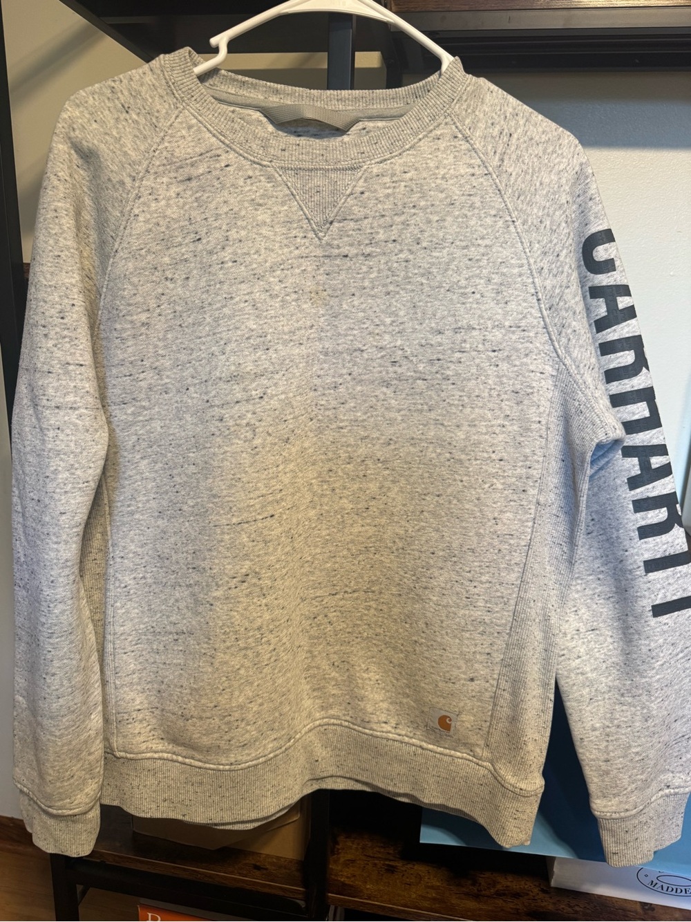 Carhartt Light Heather Gray Speckled Crew Sweatshirt with Sleeve Logo